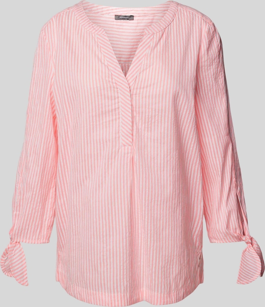 Różowa bluzka Montego z bawełny z długim rękawem w stylu casual