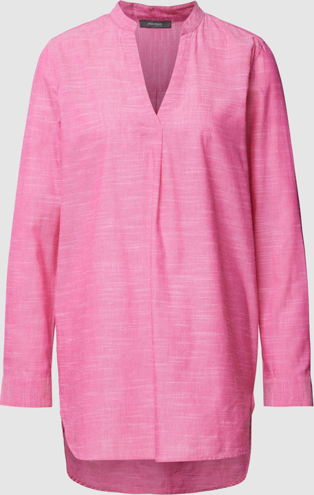 Różowa bluzka Montego z dekoltem w kształcie litery v z bawełny z długim rękawem