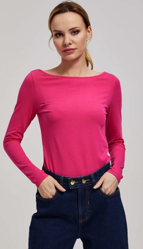 Różowa bluzka Moodo.pl z długim rękawem z bawełny