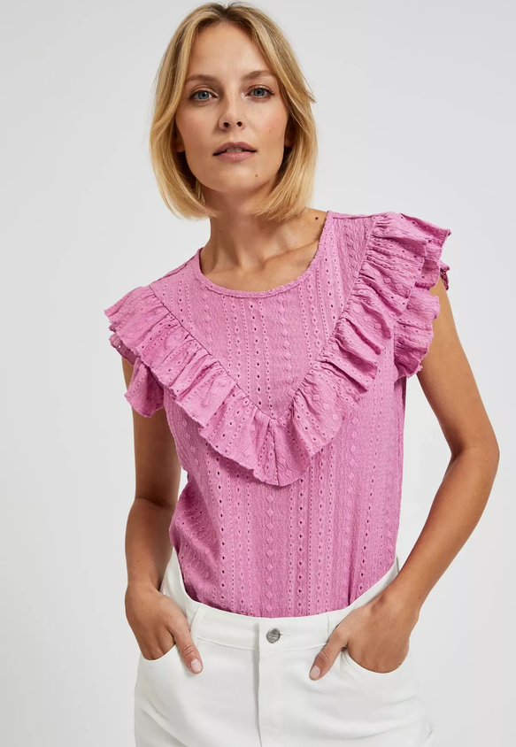 Różowa bluzka Moodo.pl z okrągłym dekoltem