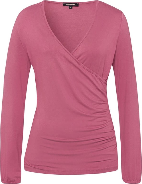 Różowa bluzka More & More z długim rękawem w stylu casual