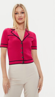 Różowa bluzka Morgan w stylu casual z dekoltem w kształcie litery v z krótkim rękawem