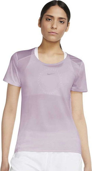 Różowa bluzka Nike w sportowym stylu z krótkim rękawem z okrągłym dekoltem