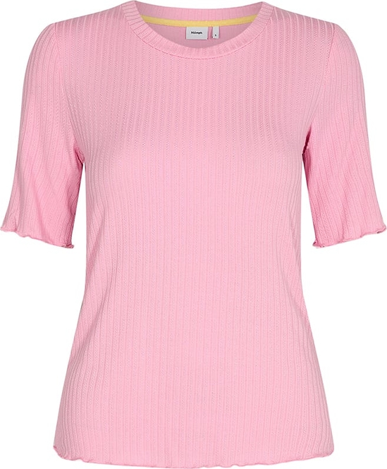 Różowa bluzka Numph z okrągłym dekoltem w stylu casual z krótkim rękawem