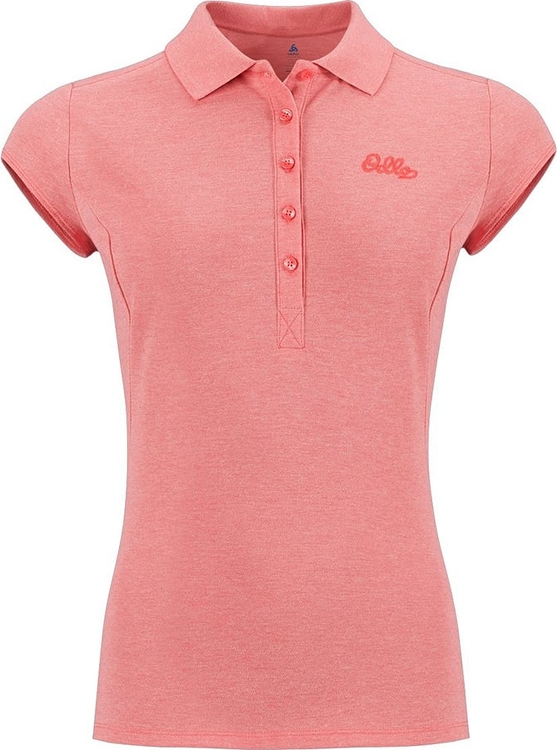 Różowa bluzka ODLO w stylu casual z dekoltem w kształcie litery v z krótkim rękawem
