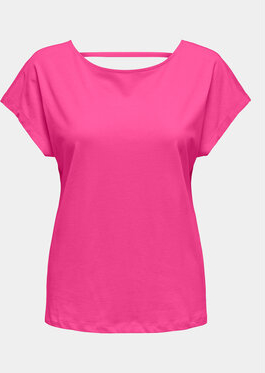Różowa bluzka Only z krótkim rękawem w stylu casual z okrągłym dekoltem