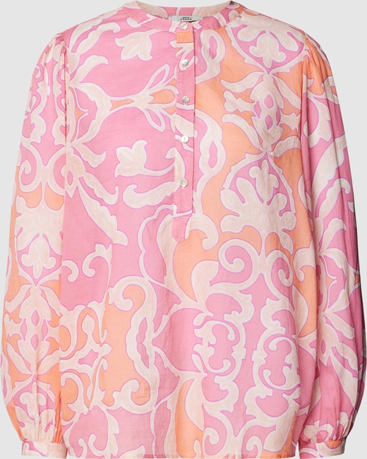 Różowa bluzka Peek&Cloppenburg z bawełny z okrągłym dekoltem z długim rękawem