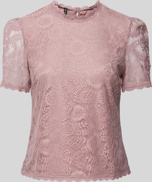 Różowa bluzka Pieces w stylu casual z krótkim rękawem
