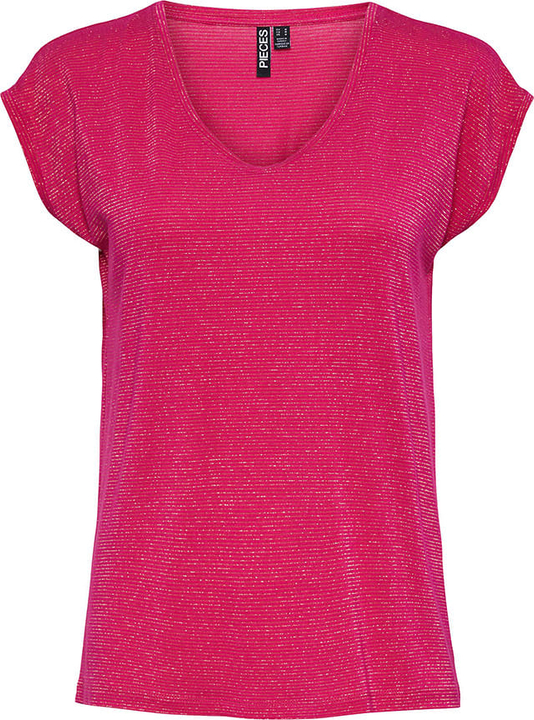 Różowa bluzka Pieces z dekoltem w kształcie litery v w stylu casual