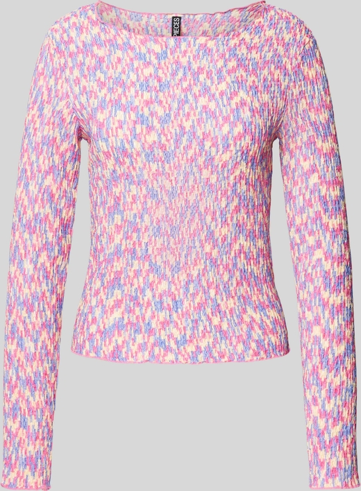 Różowa bluzka Pieces z długim rękawem z okrągłym dekoltem w stylu casual