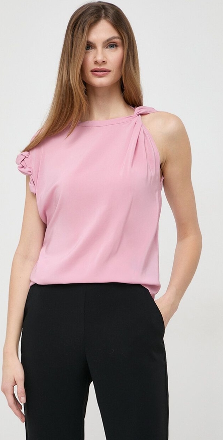Różowa bluzka Pinko z krótkim rękawem z okrągłym dekoltem