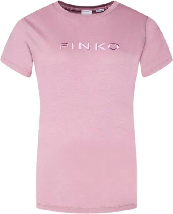 Różowa bluzka Pinko z okrągłym dekoltem z bawełny w młodzieżowym stylu