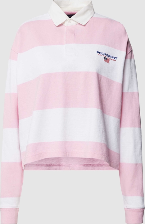 Różowa bluzka Polo Sport z bawełny z długim rękawem w stylu casual