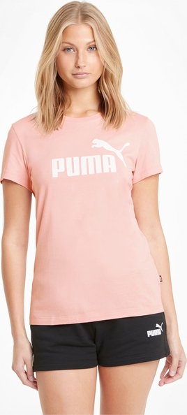 Różowa bluzka Puma w sportowym stylu z okrągłym dekoltem z krótkim rękawem
