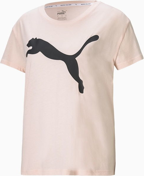Różowa bluzka Puma w sportowym stylu z okrągłym dekoltem z krótkim rękawem