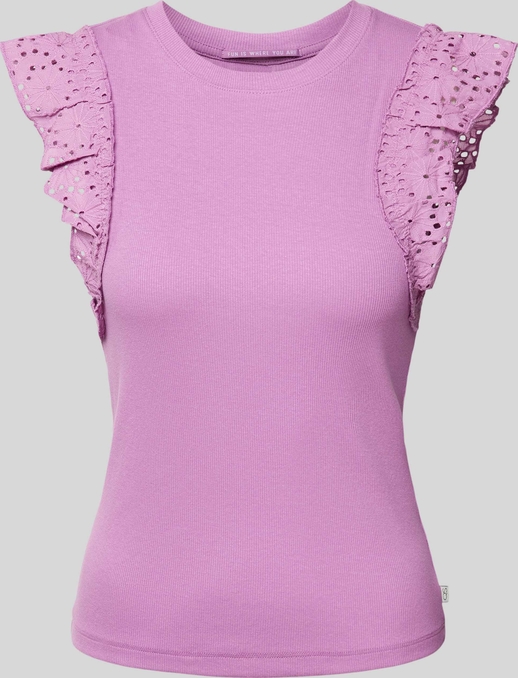 Różowa bluzka Qs z krótkim rękawem z okrągłym dekoltem z bawełny
