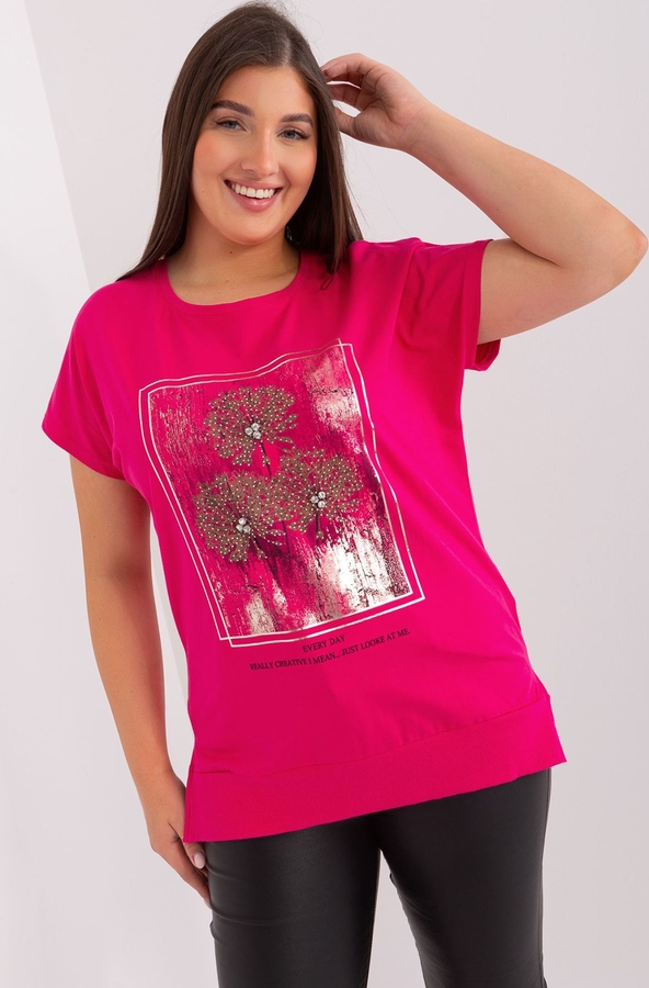 Różowa bluzka Relevance z nadrukiem z krótkim rękawem z okrągłym dekoltem