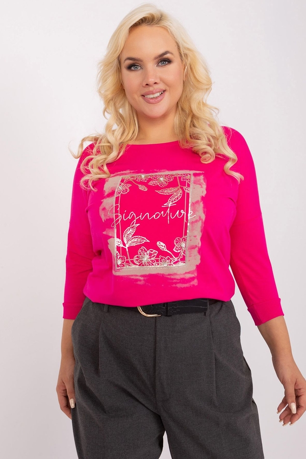 Różowa bluzka Relevance z okrągłym dekoltem z nadrukiem z długim rękawem
