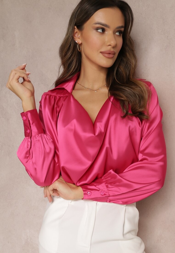 Różowa bluzka Renee z dekoltem w kształcie litery v w stylu casual