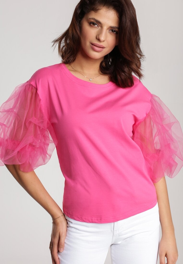 Różowa bluzka Renee z okrągłym dekoltem