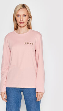 Różowa bluzka Roxy w stylu casual z okrągłym dekoltem