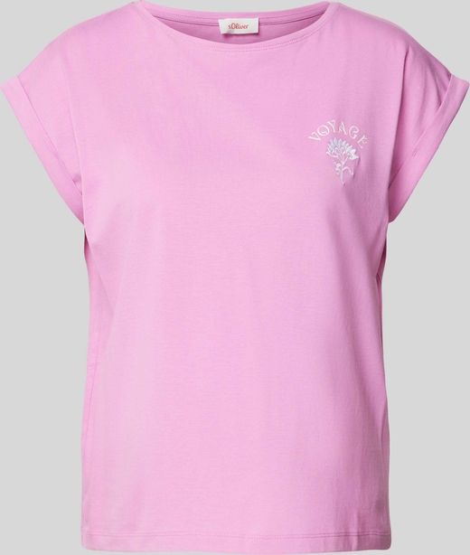 Różowa bluzka S.Oliver z okrągłym dekoltem z krótkim rękawem w stylu casual