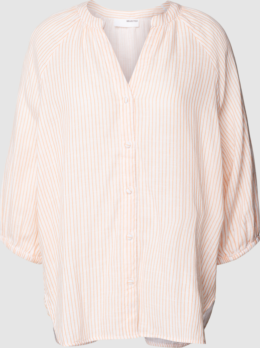 Różowa bluzka Selected Femme z bawełny w stylu casual z dekoltem w kształcie litery v