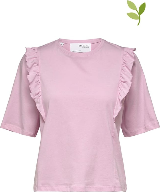 Różowa bluzka Selected Femme z okrągłym dekoltem