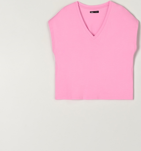 Różowa bluzka Sinsay z dekoltem w kształcie litery v