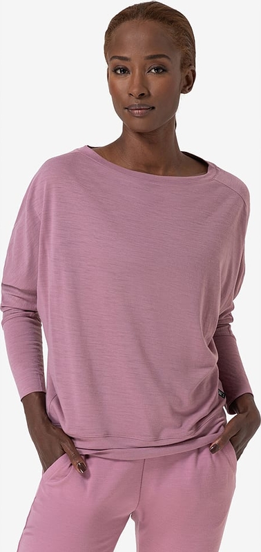 Różowa bluzka super.natural z długim rękawem z wełny