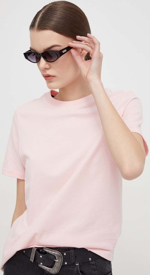 Różowa bluzka Superdry z bawełny w stylu casual z krótkim rękawem