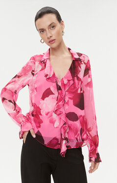 Różowa bluzka Ted Baker z okrągłym dekoltem w stylu casual z długim rękawem