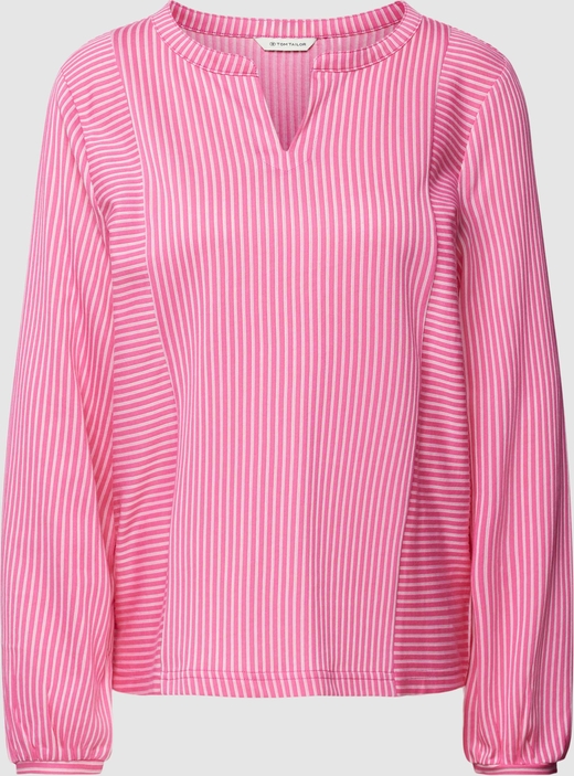 Różowa bluzka Tom Tailor z dekoltem w kształcie litery v w stylu casual z bawełny