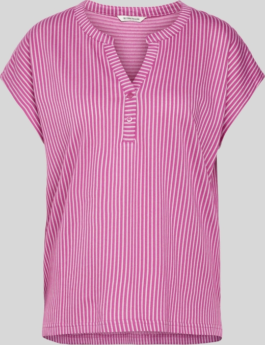 Różowa bluzka Tom Tailor z krótkim rękawem z dekoltem w kształcie litery v