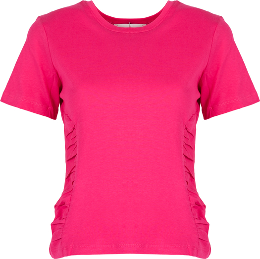 Różowa bluzka ubierzsie.com w stylu casual z okrągłym dekoltem z bawełny