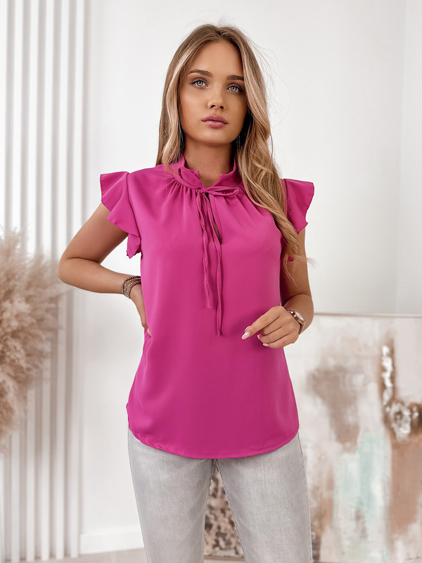 Różowa bluzka Ubra z krótkim rękawem z okrągłym dekoltem
