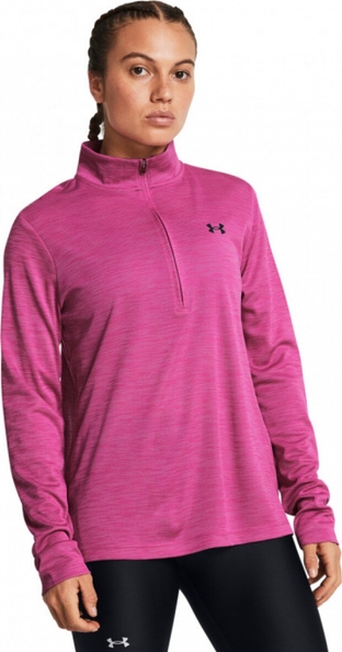 Różowa bluzka Under Armour z tkaniny z długim rękawem z golfem