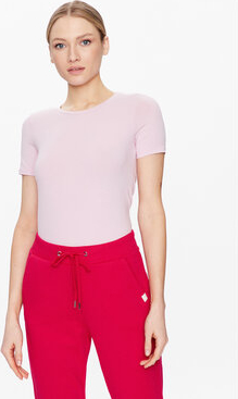 Różowa bluzka United Colors Of Benetton z okrągłym dekoltem w stylu casual z krótkim rękawem