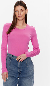 Różowa bluzka United Colors Of Benetton z okrągłym dekoltem z długim rękawem w stylu casual