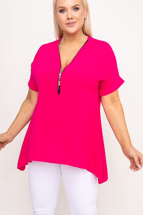 Różowa bluzka Włoski w stylu casual z krótkim rękawem