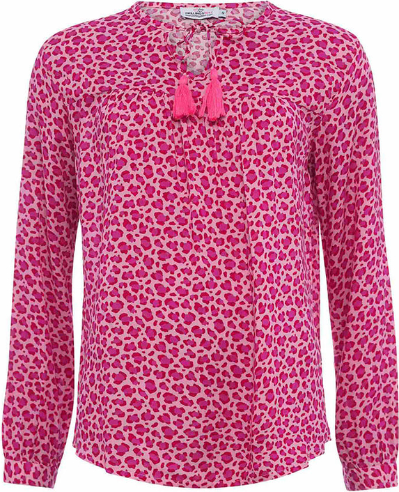 Różowa bluzka Zwillingsherz w stylu casual z dekoltem w kształcie litery v