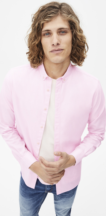 Różowa koszula CELIO w stylu casual z długim rękawem