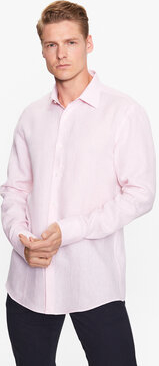 Różowa koszula Hugo Boss w stylu casual z klasycznym kołnierzykiem z długim rękawem