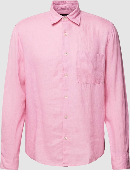 Różowa koszula Marc O'Polo w stylu casual z klasycznym kołnierzykiem z lnu