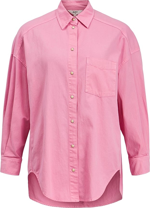 Różowa koszula Object z długim rękawem w stylu casual