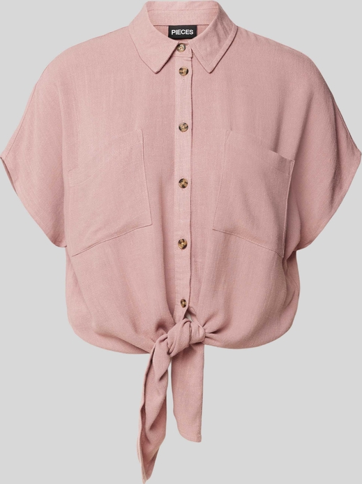 Różowa koszula Pieces z krótkim rękawem w stylu casual