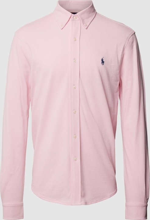 Różowa koszula POLO RALPH LAUREN z kołnierzykiem button down w stylu casual z długim rękawem