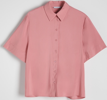 Różowa koszula Reserved w stylu casual z krótkim rękawem