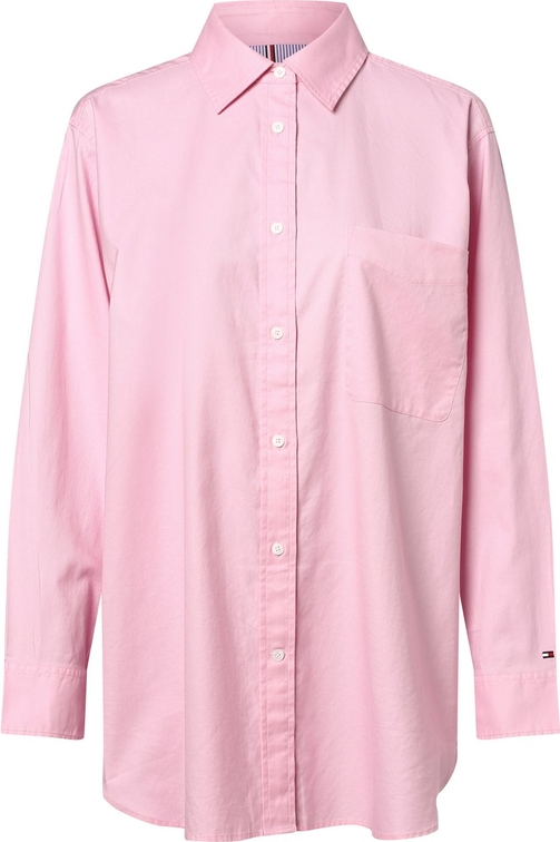 Różowa koszula Tommy Hilfiger z długim rękawem w stylu casual z dekoltem w kształcie litery v