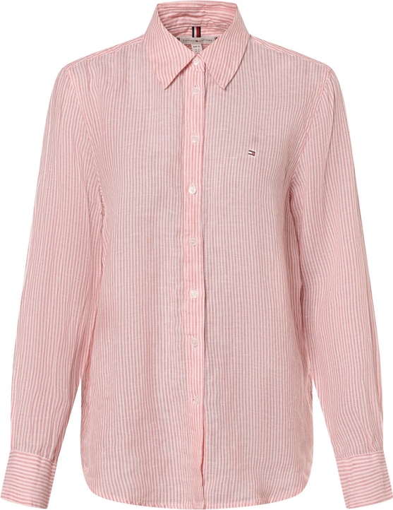 Różowa koszula Tommy Hilfiger z lnu w stylu casual